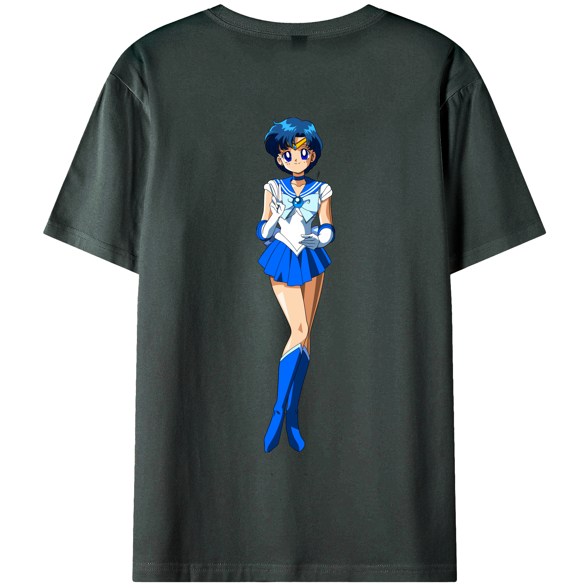 （画像用） 美少女戦士セーラームーン 水野 亜美 みずの あみ Sailor Moon Mizuno Ami 綿100％ メンズ半袖Tシャツ（バックプリント） 通気性
